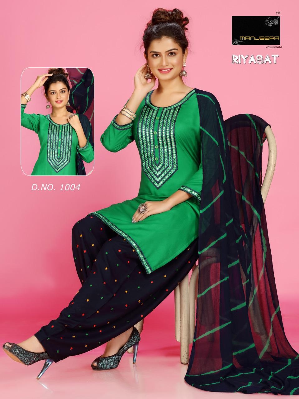 Manjeera Riyasat  Latest Fancy Designer Rayon Patiyala work Ethnic Wear Readymade Collection